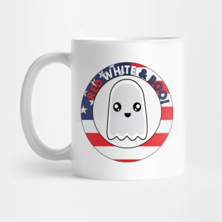 Red White and Boo Kawaii Halloween Patriotic Ghost Mug